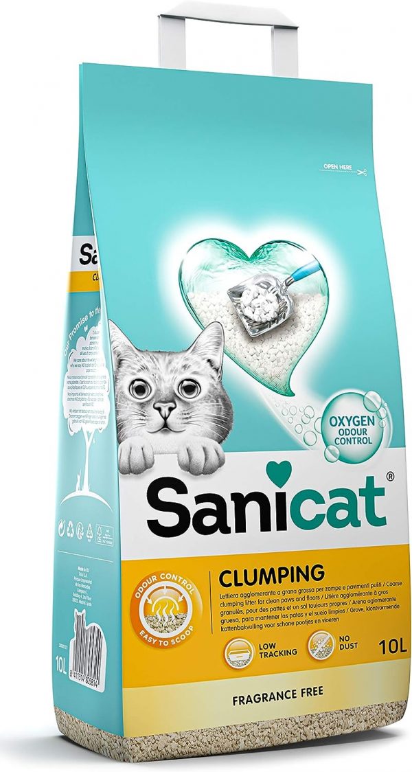 Sanicat - Clumping Unscented Cat Litter | Made of natural minerals with guaranteed odour control | Absorbs moisture and makes cleaning easier | 10 L capacity