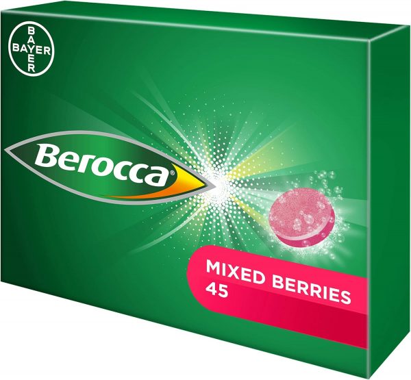 Berocca Vitamin C Effervescent Tablets, with Magnesium, Vitamin B12 and Vitamin B Complex, Mixed Berries Flavour, 1 Pack of 45 Tablets - 6 Weeks Supply