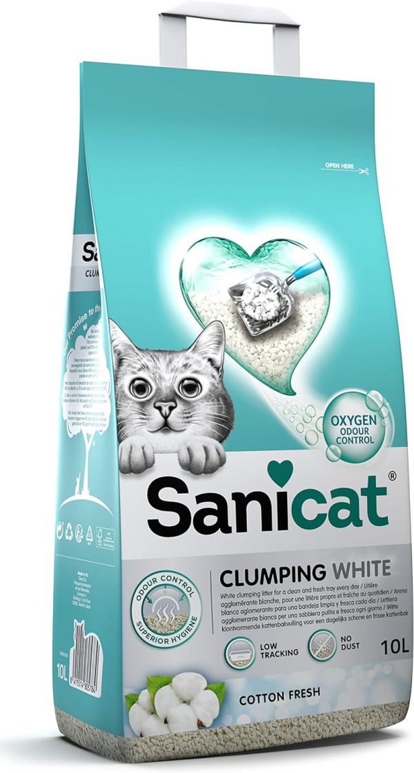 Sanicat - White - Cotton Fresh ultra clumping cat litter | Made of natural minerals with guaranteed odour control | Absorbs moisture and makes cleaning...