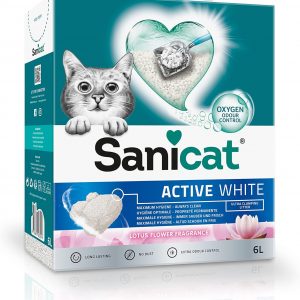 Sanicat - Active White Lotus Flower Clumping Cat Litter | Made of natural minerals with guaranteed odour control | Absorbs moisture and makes cleaning...