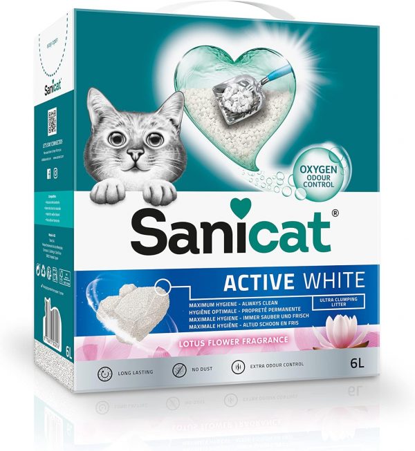 Sanicat - Active White Lotus Flower Clumping Cat Litter | Made of natural minerals with guaranteed odour control | Absorbs moisture and makes cleaning...
