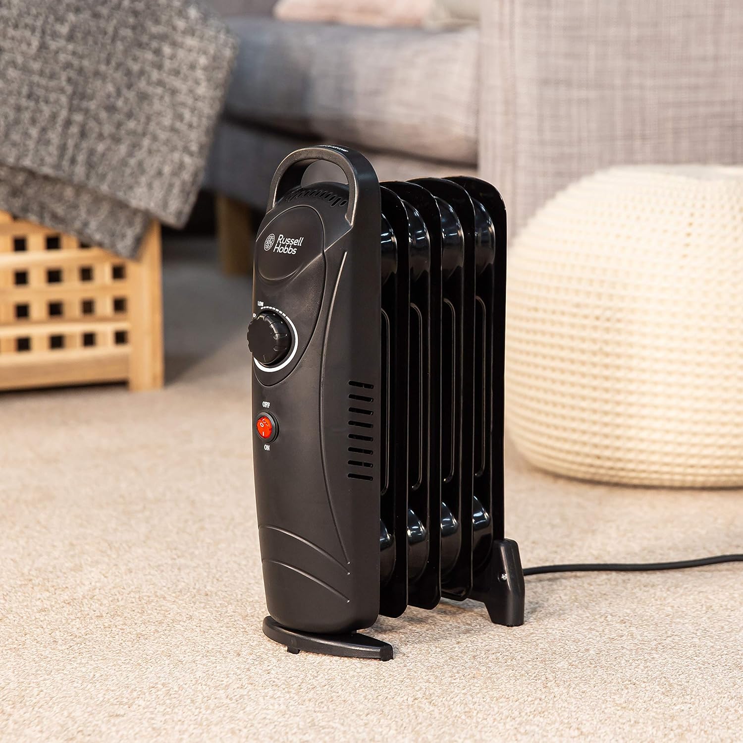 Russell Hobbs 650W Oil Filled Radiator, 5 Fin Portable Electric Heater - Black, Adjustable Thermostat, Safety Cut-off, 10 m sq Room Size, RHOFR3001, 2 Year...
