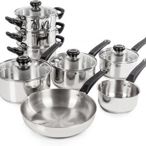 Morphy Richards 970001 Equip Induction Pan Set, Stainless Steel, Stay Cool Handles, Thermocore Technology, 8 Piece Set