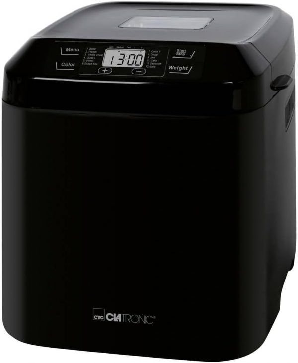 Clatronic® Bread Maker - Bake Fresh Bread at Home - Automatic Preparation and Warming Function, Oven with Timer, Easy Operation via Display, 12 Baking...