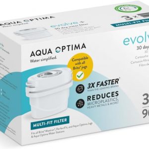 Aqua Optima EPS319 Optima, Evolve+ 3 Pack (3 Months Supply) Water Filter Cartridge Compatible with Brita, Maxtra+ & PerfectFit, White [Energy Class A]