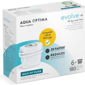 Aqua Optima Water Filter Cartridge, 6 Pack (6 Months Supply), Evolve+, Compatible with Brita Maxtra, Maxtra+ & PerfectFit, 5 Stage Filtration System...