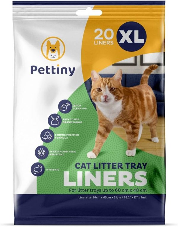 Pettiny 20 XL Cat Litter Tray Liners with Drawstrings Scratch Resistant Bags for Extra Large Litter Box