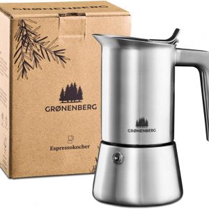 Groenenberg Espresso Maker | Moka Pot Induction | 4-6 Cup stovetop Coffee Maker (200-300 ml) | Stainless steel Italian coffee maker incl. extra sealings...