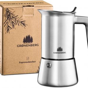 Groenenberg Espresso Maker | Moka Pot Induction | 4-6 Cup stovetop Coffee Maker (200-300 ml) | Stainless Steel Italian Coffee Maker incl. Extra sealings & Manual (4 Cup, 200 ml)