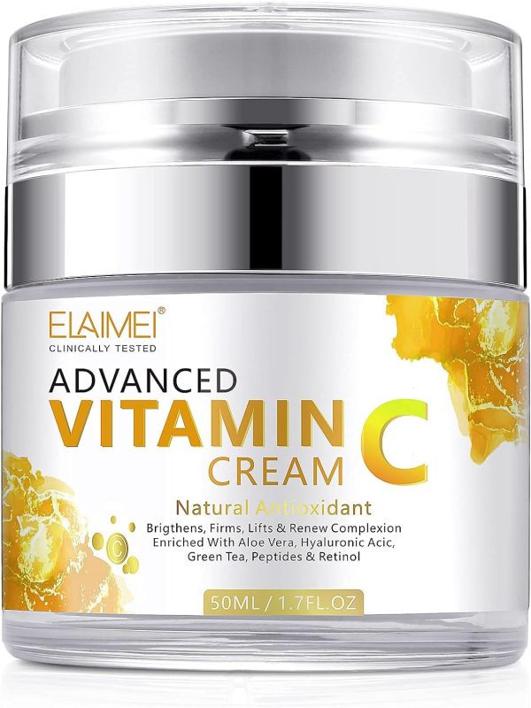Vitamin C Face Cream with Hyaluronic Acid & Vitamin E, Natural Anti Aging & Wrinkle Day & Night Face Moisturiser for Women and Men, Boost Skin...