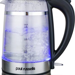 Paul Russells Electric Kettle, Quiet fast Boil, Double Layer Glass,3000W 1.5L with Blue LED, Boil-Dry Protection, Stainless Steel plate, Fast Boil Hot water...