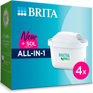 BRITA MAXTRA PRO All In One Water Filter Cartridge 4 Pack - Original BRITA refill reducing impurities, chlorine, pesticides and limescale for tap water with...