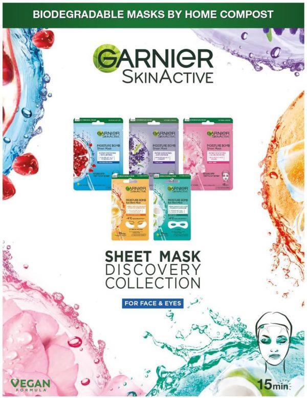 Garnier Sheet Mask Discovery Collection, Face & Eye Sheet Masks for Dehydrated, Dull and Tired Skin, With Hyaluronic Acid and Glycerine, Skin Active,...