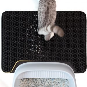 Conlun Cat Litter Mat,Double Layer Waterproof Litter Tray Mat,Honeycomb Design for Scatter Control,Easy Clean Cat Mat for Litter-Black,Medium,58x42cm