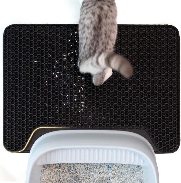 Conlun Cat Litter Mat,Double Layer Waterproof Litter Tray Mat,Honeycomb Design for Scatter Control,Easy Clean Cat Mat for Litter-Black,Medium,58x42cm