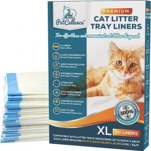 PetCellence XL Cat Litter Tray Liners 20 - Scratch Resistant with Drawstring for Extra Large Trays - 2mil Thick & Strong Cat Litter Bags - Size 97cm x 43cm