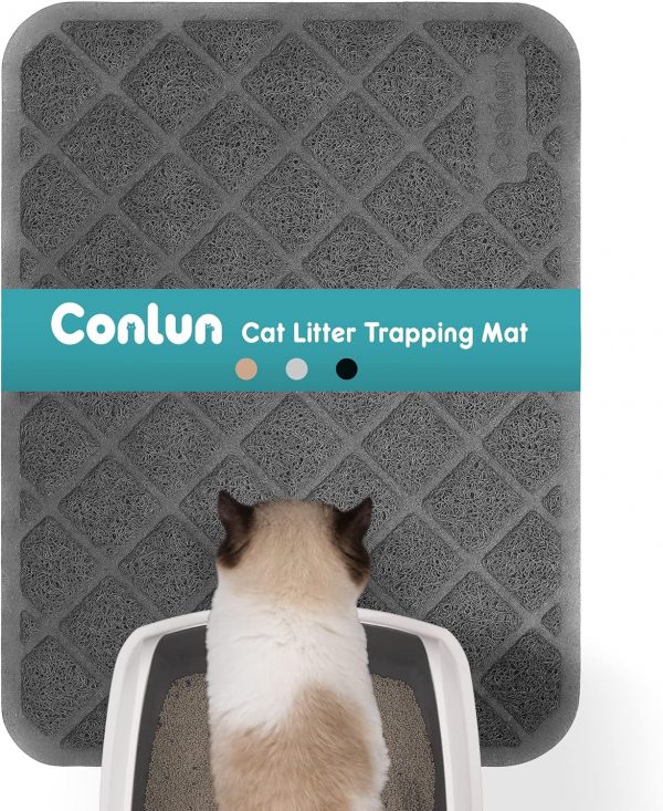 Conlun Cat Litter Mat Litter Trapping Mat, 61 x 43 cm Cat Litter Tray Mat, Premium PVC Grid Mesh Scatter Control Design Litter Box Mat, Waterproof Urine...