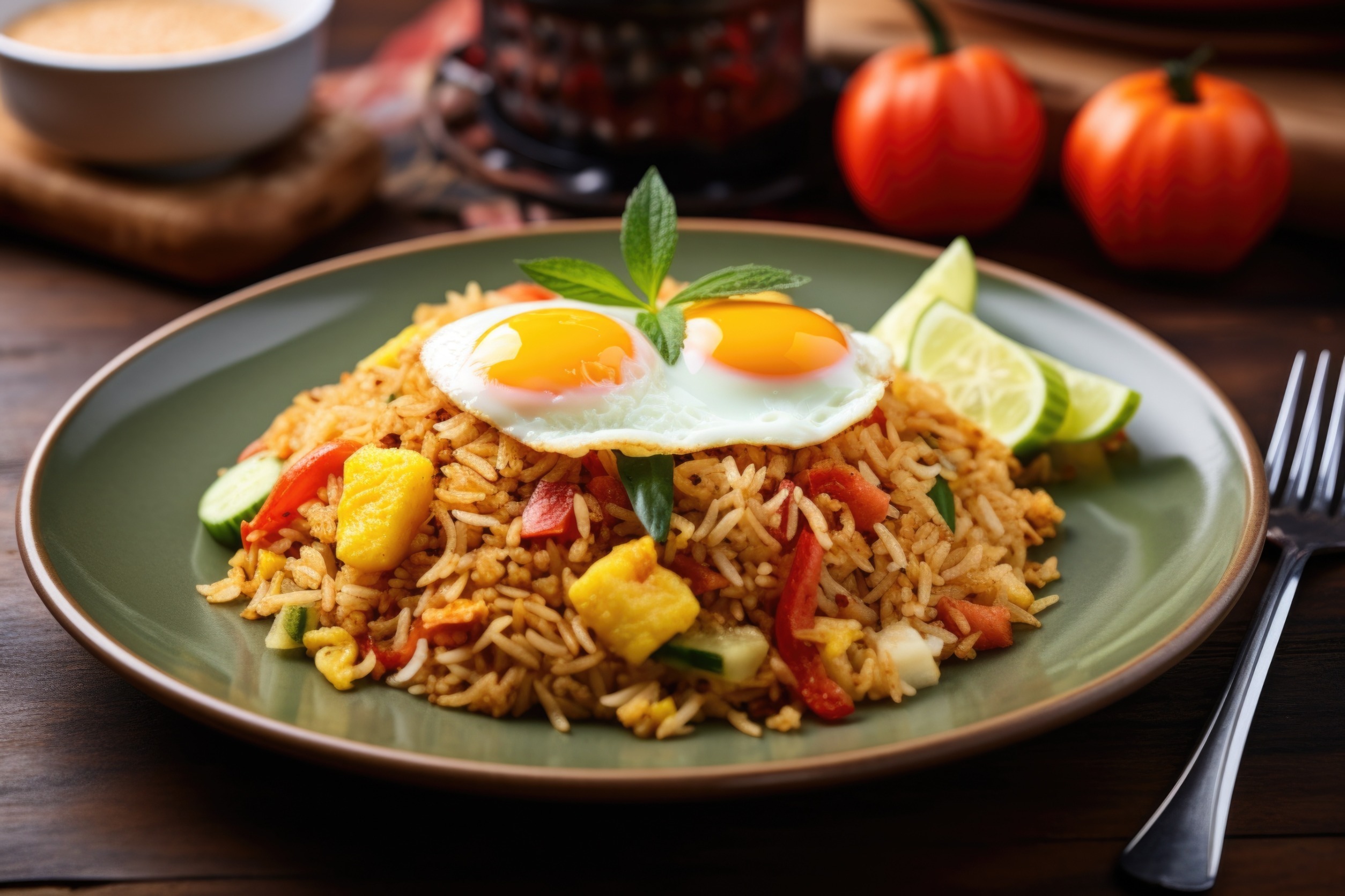 indonesian nasi goreng fried rice on a plate.