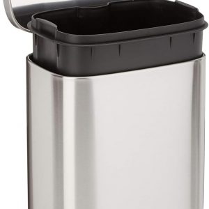 Amazon Basics Kitchen Rectangular Bin With Steel Bar Pedal, Soft-Closing Mechanism For Home and Office Use, 5 Litre/1.3 Gallon (Size - Small), Satin Nickel Finish