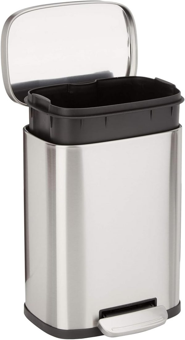 Amazon Basics Kitchen Rectangular Bin With Steel Bar Pedal, Soft-Closing Mechanism For Home and Office Use, 5 Litre/1.3 Gallon (Size - Small), Satin Nickel Finish