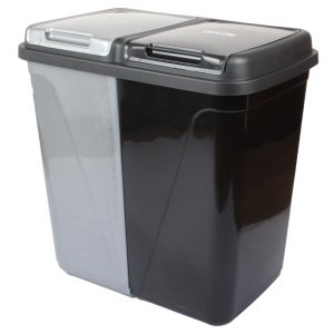 Jolie Max 90L Kitchen Bin - Dual Compartment Rubbish & Recycling - Plastic Laundry Basket, Black&Silver