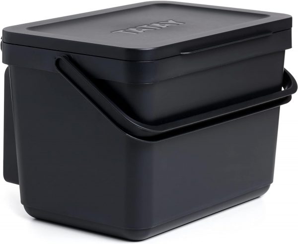 TATAY Kitchen Food Waste Compost Caddy Bin with Holder, 6L Capacity, Polypropylene, Made from 100% Recycled Materials, Black Colour. Measures 26,5 x 20,5 x...