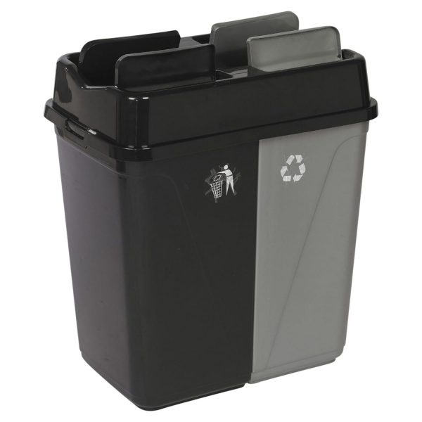 URBNLIVING 100L Duo Kitchen Bin Waste Garbage Can 2 Compartments With Bas Connectors (Black/Grey)