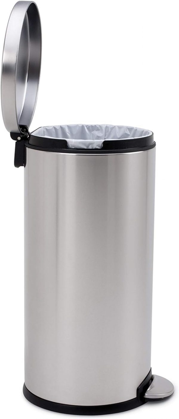 simplehuman CW1810 30L Round Kitchen Pedal Bin, Strong Steel Pedal, Silent Soft Close Lid, Inner Bucket, Stay-Open Lid, Non-skid Base, Slim Profile Hinge,...