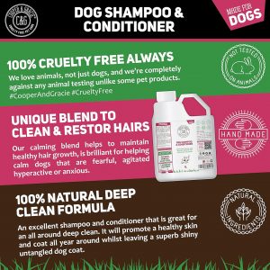 Dog Shampoo & Conditioner 1L | Anti-Bacterial Anti-Fungal | Calms & Soothes Itchy Dog Skin | Restores Hairs | Remove Bad Odour