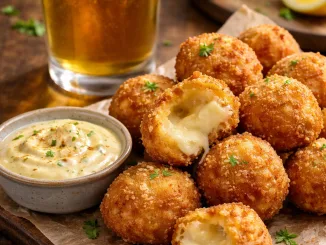 Mixed cheese croquettes with a mayonnaise and mustard dipping sauce.