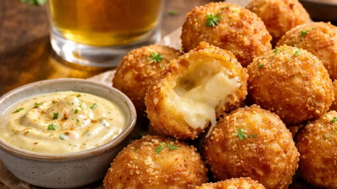 Mixed cheese croquettes with a mayonnaise and mustard dipping sauce.