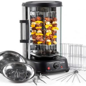 Baridi Vertical 360° Rotisserie Smokeless Grill, Kebabs, Gyros, Skewers, Roasts, Fish, 1500W, 21L, Timer, Black - DH216