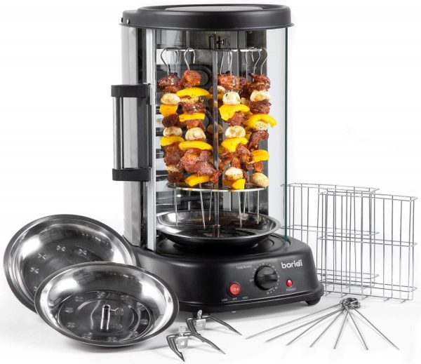 Baridi Vertical 360° Rotisserie Smokeless Grill, Kebabs, Gyros, Skewers, Roasts, Fish, 1500W, 21L, Timer, Black - DH216