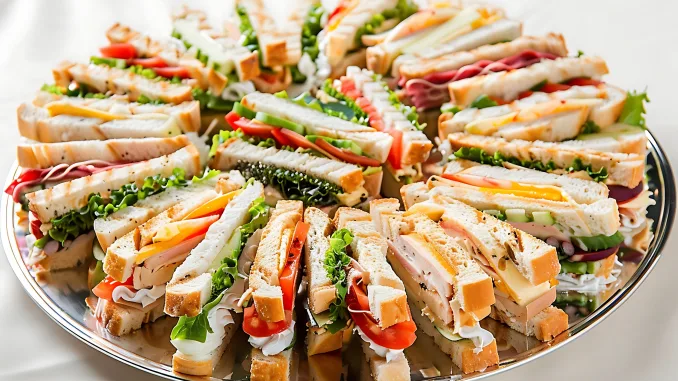 sandwich platter. Variety of sandwiches on wooden background