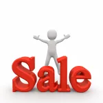 sales, sale on white background with white mannequin with outstretched hands.