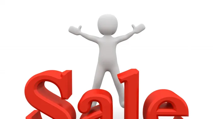 sales, sale on white background with white mannequin with outstretched hands.