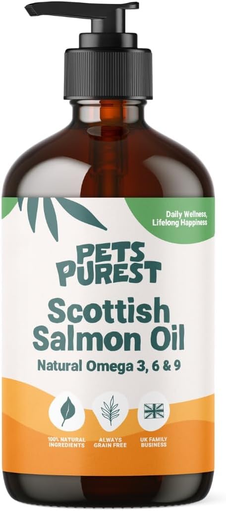 51qM2ydzbLL._AC_SL1080_ Pets Purest Scottish Salmon Oil For Dogs, Cats, Horse, Ferret - Pure Omega 3, 6 & 9 Fish Oil Food Treats Supplement for Natural Coat, Immune Support,