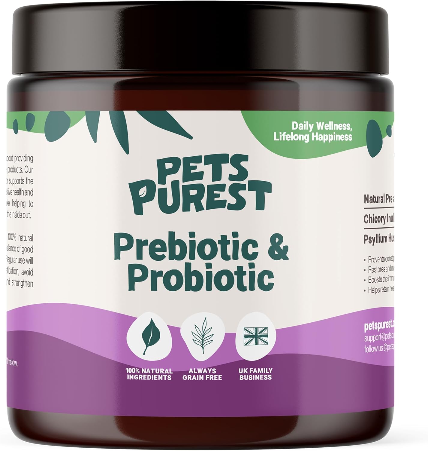 719o6rrB3mL._AC_SL1500_ Pets Purest Digestive Prebiotic Probiotic for Dogs, Cats & Pet - 100% Natural Fibre Digestion Enzymes Immune Support Supplement for Gut Health