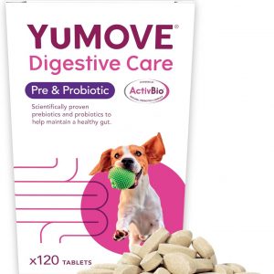 YuMOVE Digestive Care, Dog Pre and Probiotics Supplement for Gut Health, Digestive Support for All Ages and Breeds, 120 Tablets - Eco Friendly and Letter