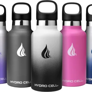 HYDRO CELL Stainless Steel Water Bottle with Straw & 2 Standard Mouth Lids (32oz 24oz 20oz 16oz) Keeps Liquids Hot or Cold w/Double Wall Vacuum Insulated Leak Proof Sport Design (Black/White 16oz)