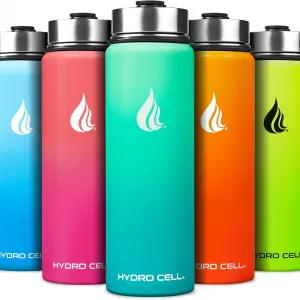 HYDRO CELL Stainless Steel Insulated Water Bottle with Straw - For Cold & Hot Drinks - Metal Vacuum Flask with Screw Cap and Modern Leakproof Sport Thermos for Adults (Mint/Green 24oz)