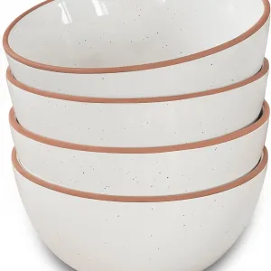 Mora Ceramic Bowls For Kitchen, 28oz - Bowl Set of 4 - For Cereal, Salad, Pasta, Soup, Dessert, Serving etc - Dishwasher, Microwave, and Oven Safe - For Breakfast, Lunch and Dinner - Vanilla White