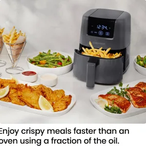 Chefman 2L Mini Air Fryer – Digital Space-Saving Compact Air Fryer with Nonstick and Dishwasher Safe Basket, Quick & Easy Meals in Minutes, Features Digital Timer and Shake Reminder – Grey