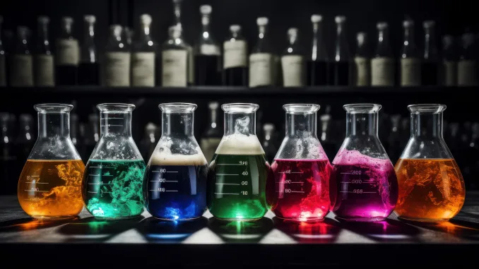 Colorful beakers chemical pot. biology liquid. Generate AI. Plackett-Burman designs