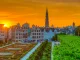 BRUSSELS, BELGIUM, AUGUST 4, 2018: People are enjoying sunset at the park Mont des Arts in Brussels, Belgium