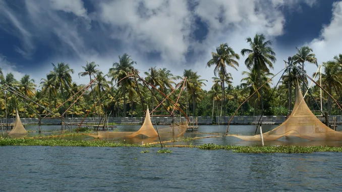 Chinese fishing nets. Vembanad Lake, Kerala, South India