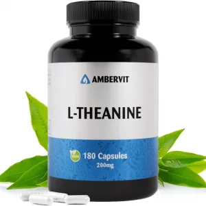 L Theanine 200mg - 180 Capsules - 6 Months Supply | Vegan L-Theanine Capsules | Nootropics Supplement | No Artificial Fillers & Gluten Free | Ambervit