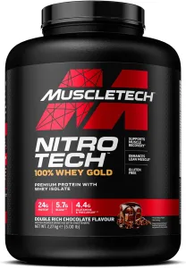 MuscleTech NitroTech 100% Whey Gold Protein Powder, Build Muscle Mass, Whey Isolate Protein Powder & Peptides, Protein Shake For Men & Women, 5.5g BCAA, 71 Servings, 2.27kg, Double Rich Chocolate