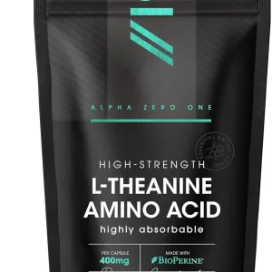 L-Theanine 400mg with BioPerine - 120 Vegan Capsules - Highly Bioavailable - Resealable and Recyclable Pouch - 6 Months Supply by Alpha01