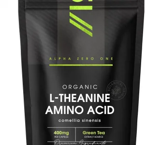 Organic L-Theanine 400mg from Green Tea Extract - 60 Vegan Capsules (2 Months Supply) - High Strength Theanine Amino Acid Supplement - by Alpha01